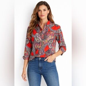 LAUREN Ralph Lauren Paisley Button Down Shirt Boho Y2K Retro